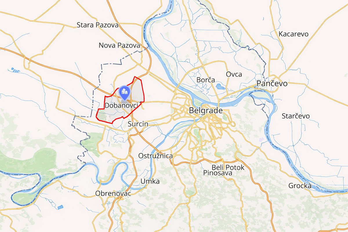 Pozicija Dobanovaca na mapi Srbije blizu Beograda